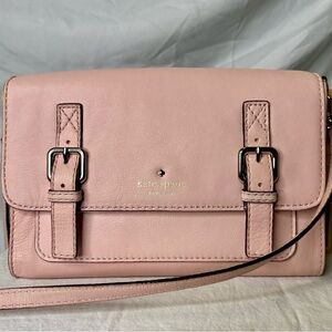 KATE SPADE Women’s Blush Pink Leather Two-Buckle Fold-over Crossbody Clutch Bag